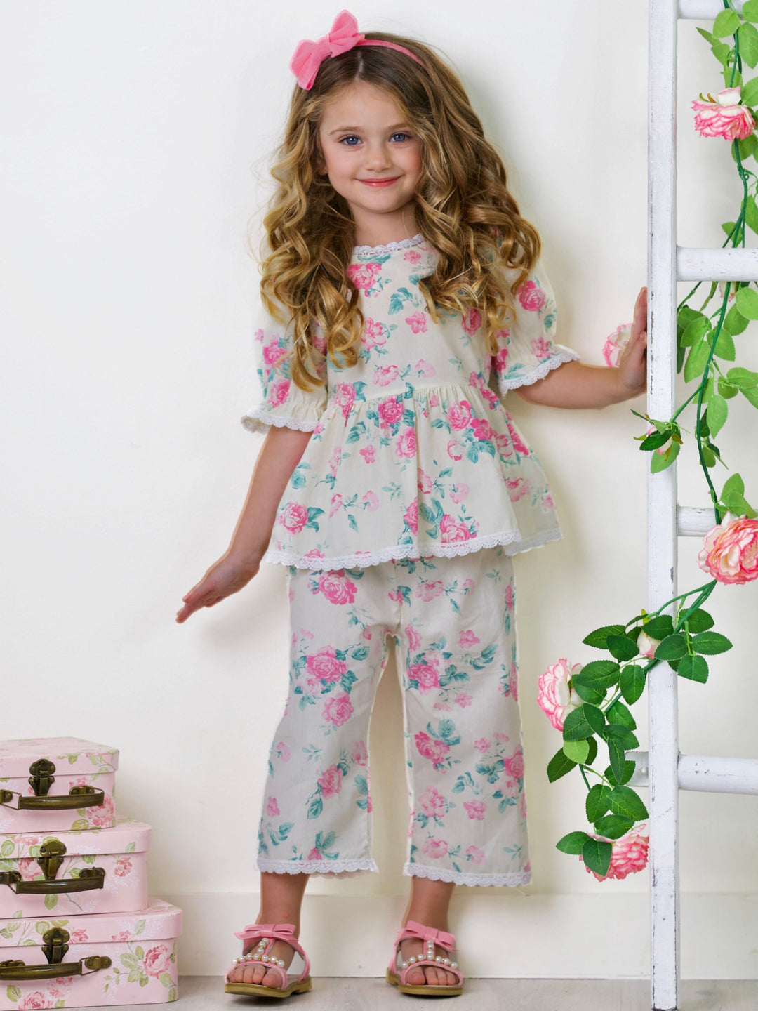 Mia Belle Girls Floral Wide Leg Pants Set | Girls Spring Outfits