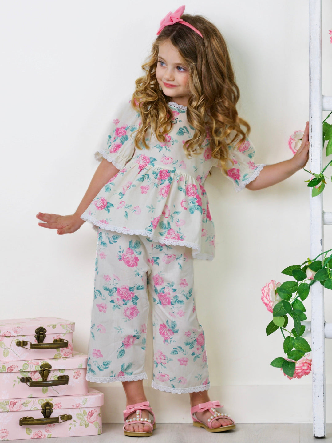 Mia Belle Girls Floral Wide Leg Pants Set | Girls Spring Outfits