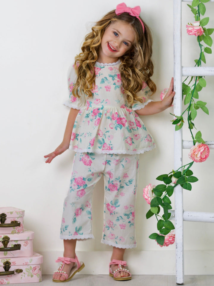 Mia Belle Girls Floral Wide Leg Pants Set | Girls Spring Outfits