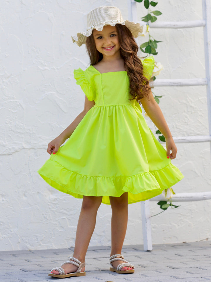 Mia Belle Girls Flutter Sleeve Linen Dress | Girls Spring Outfits