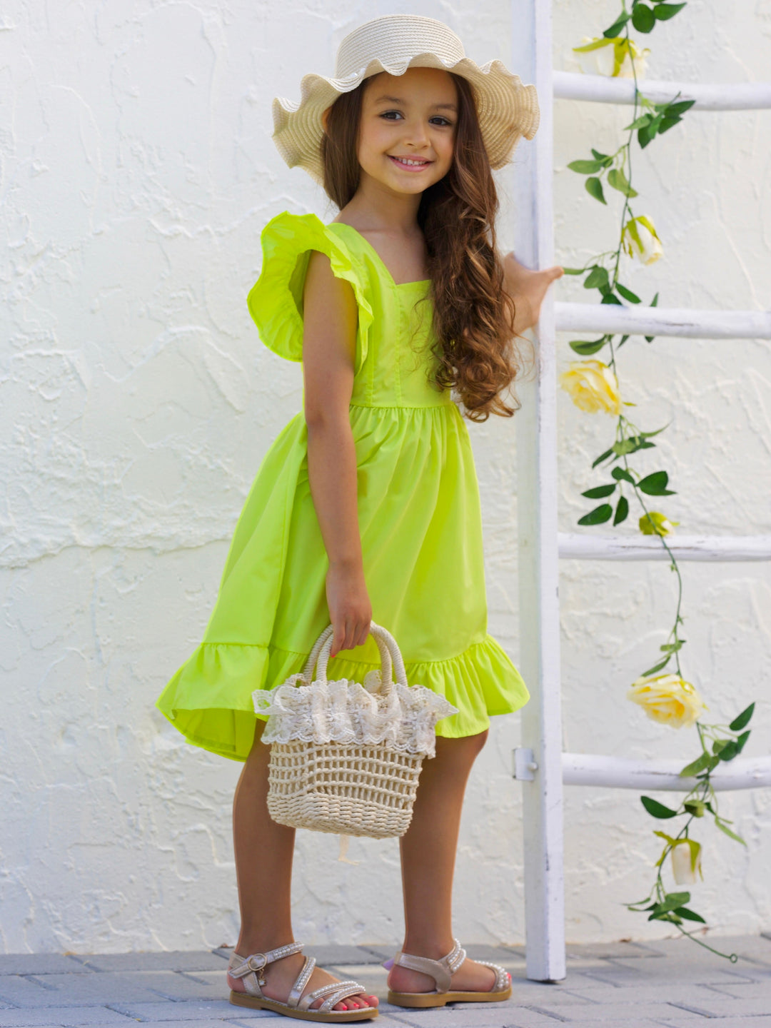 Mia Belle Girls Flutter Sleeve Linen Dress | Girls Spring Outfits