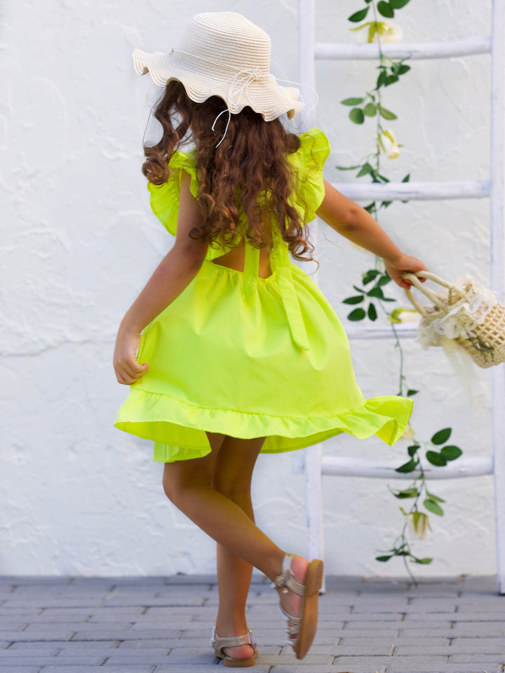 Mia Belle Girls Flutter Sleeve Linen Dress | Girls Spring Outfits