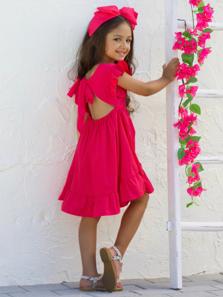 Mia Belle Girls Flutter Sleeve Linen Dress | Girls Spring Outfits