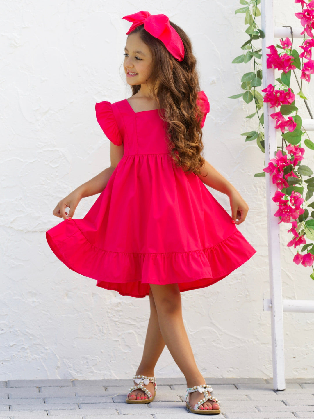 Mia Belle Girls Flutter Sleeve Linen Dress | Girls Spring Outfits