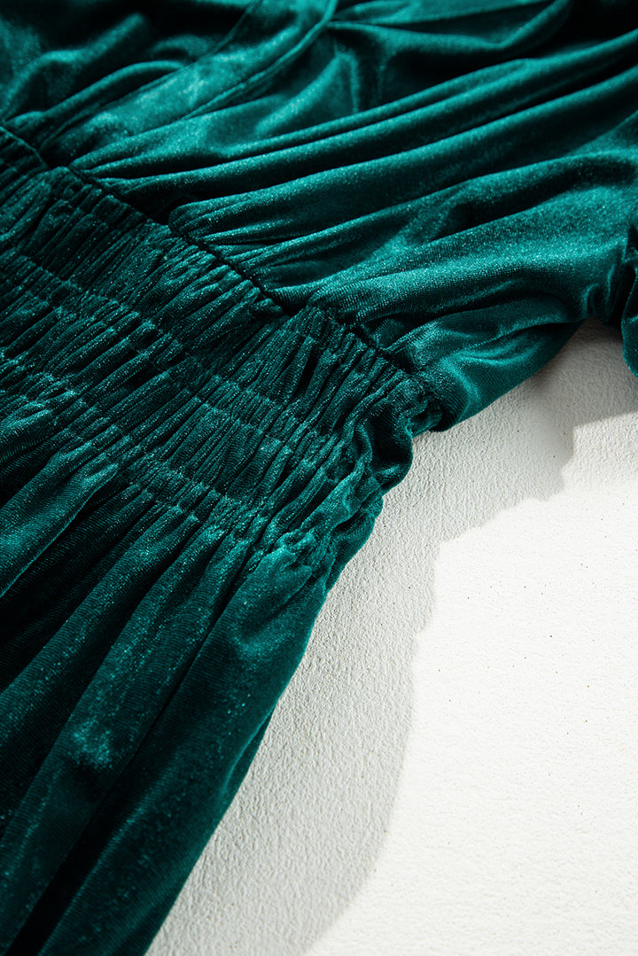 Womens Emerald Velvet Winter Wonder Maxi Dress with Puff Sleeves