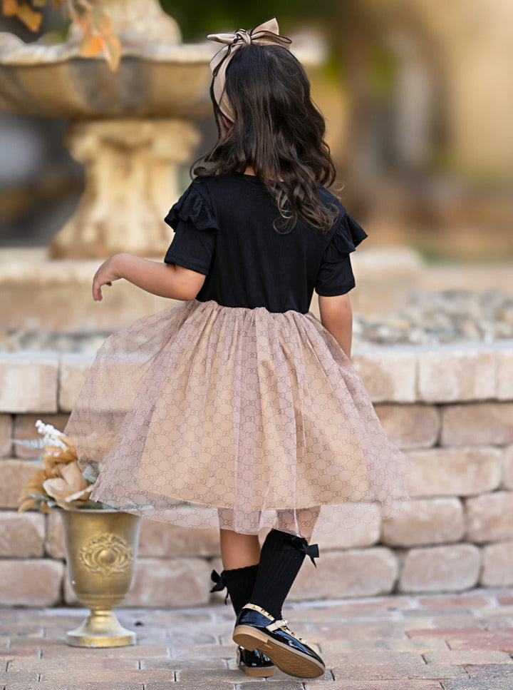 Playful Tulle Skirt Dress with Delicate Pattern and Bow Accent