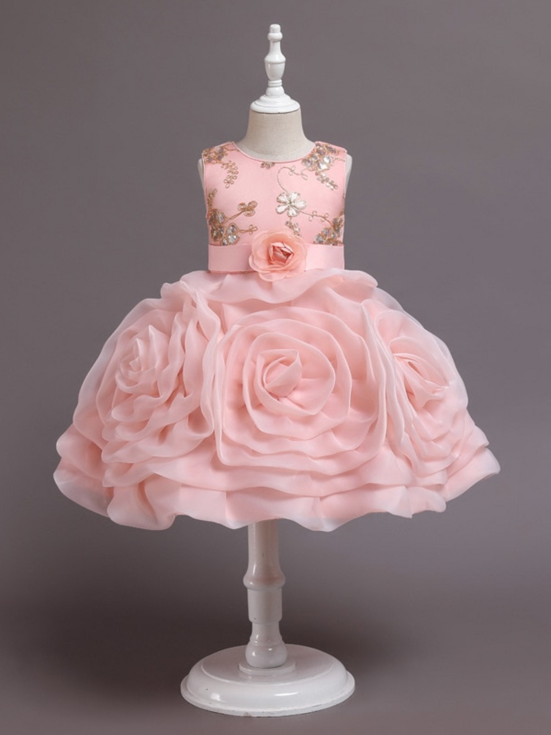 Girls Winter Holiday Dress | Sleeveless Rose Shimmer Formal Dress