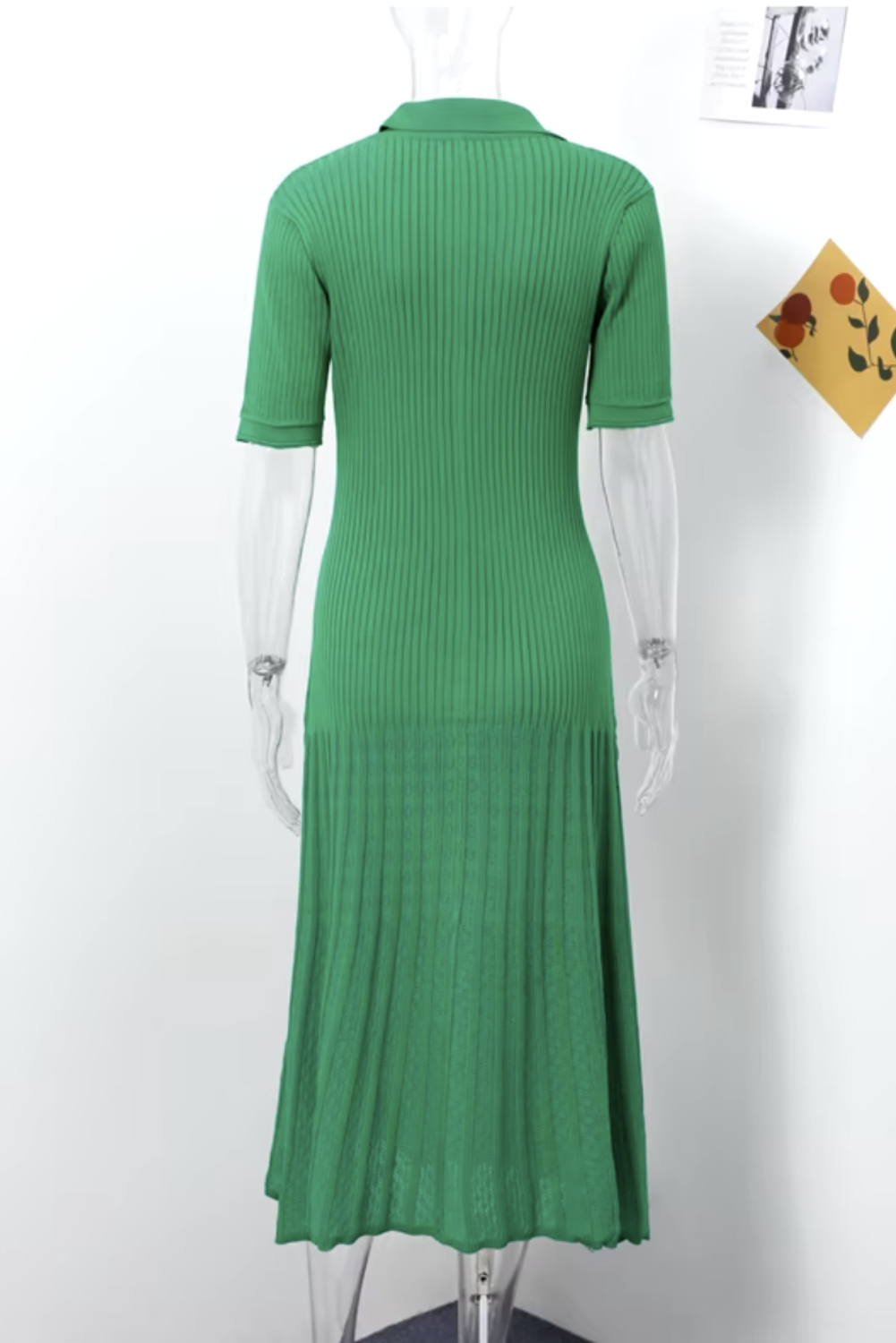 Womans Elegant Ribbed Knit Button-Front Midi Dress