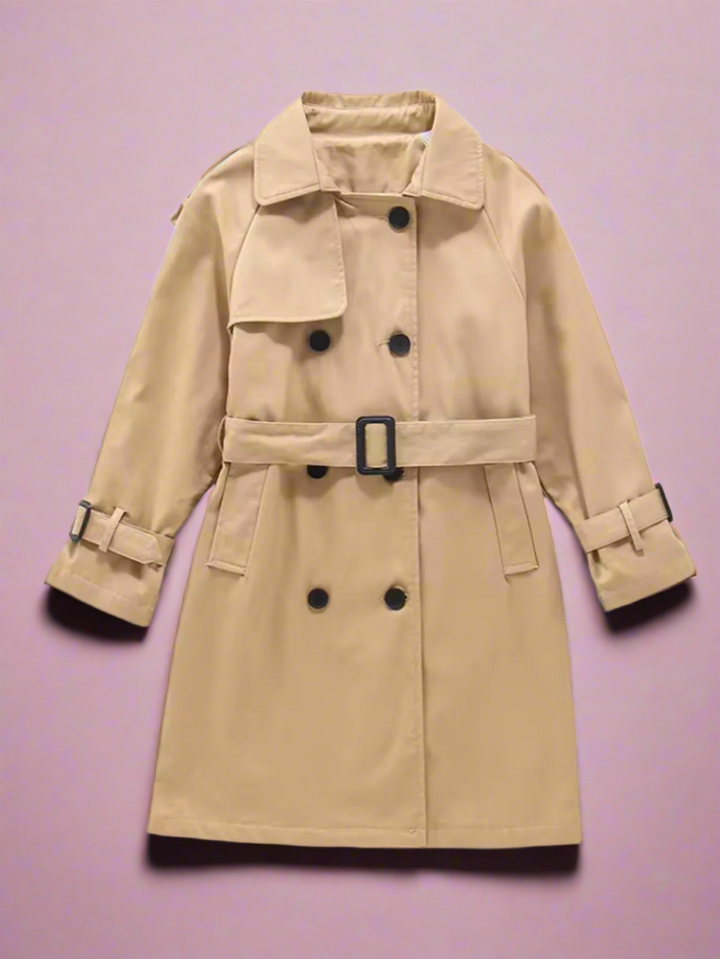 Klassischer langer Trenchcoat für Mädchen mit Gürtel