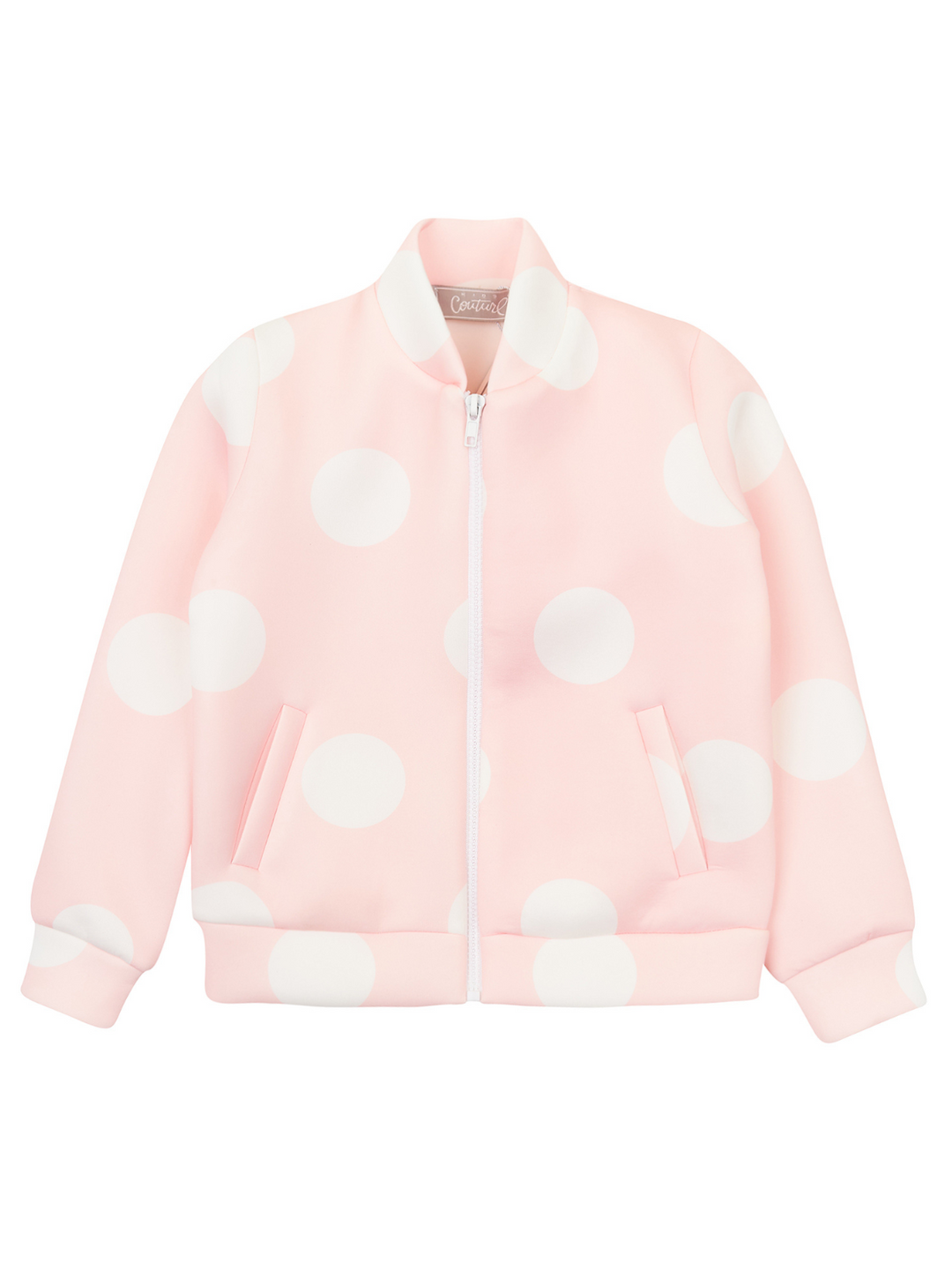 Kids Couture x Mia Belle Girls Pink Polka Dot Bomber Jacket Size 5/11