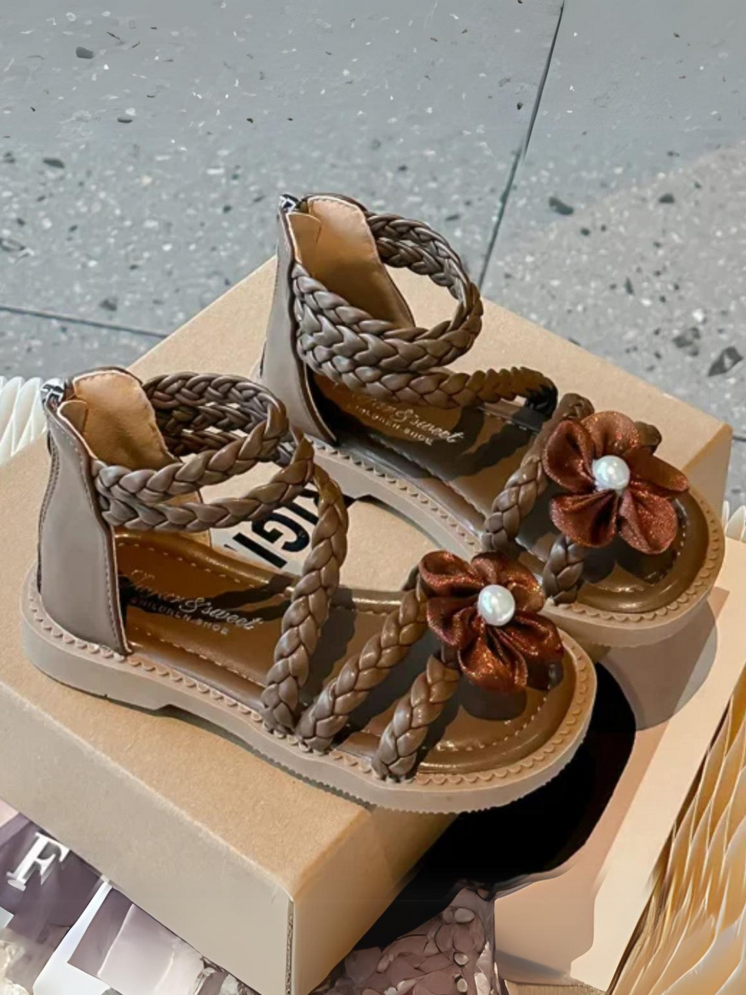 Girls Braided Flower Sandals By Liv and Mia