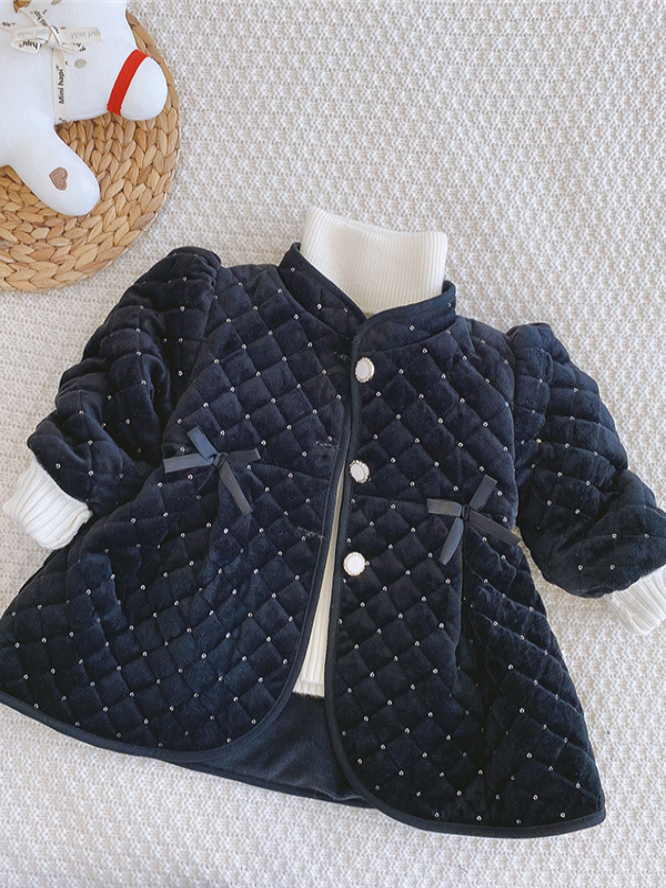 Girls Elegant Little Quilted Button Down Jacket - Black - Mia Belle Girls