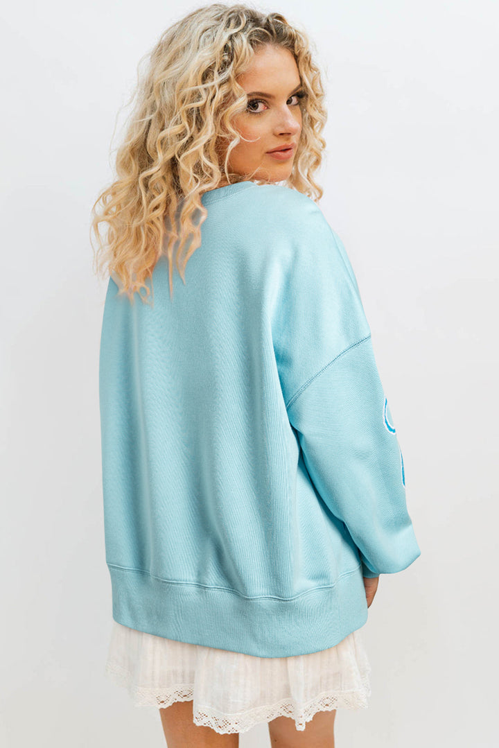 Womens Beau Blue Sequined Bowknot Drop Shoulder Oversized Sweatshirt