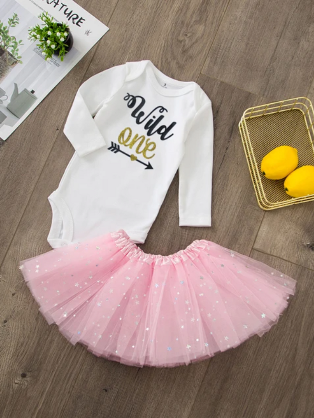 Wild One Starry Tutu Set - Verspielter Langarm-Body und funkelnder Rock