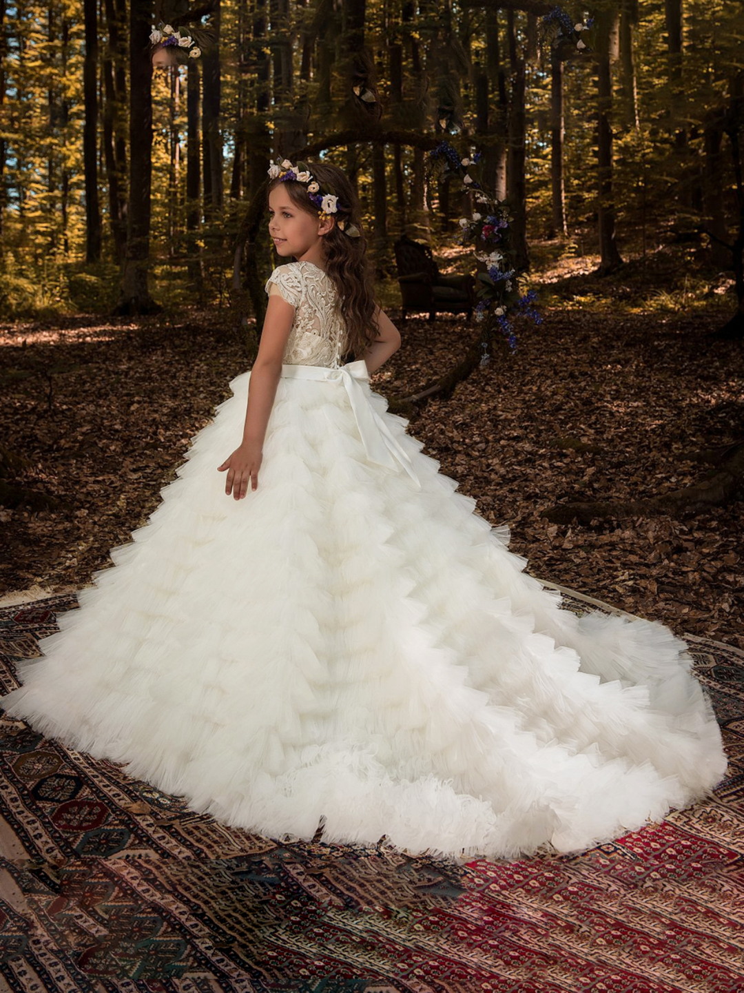 Girls Communion Dresses | Embellished Bodice Belted Bouffant Gown