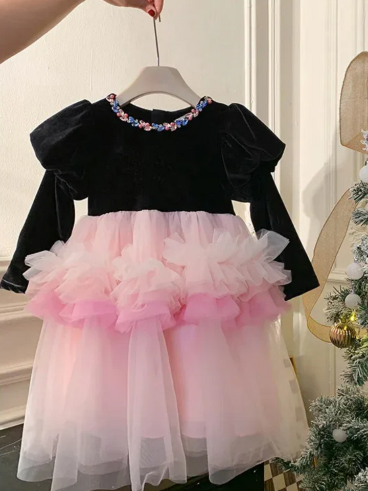 Elegant Velvet & Tulle Christmas Fall Dress