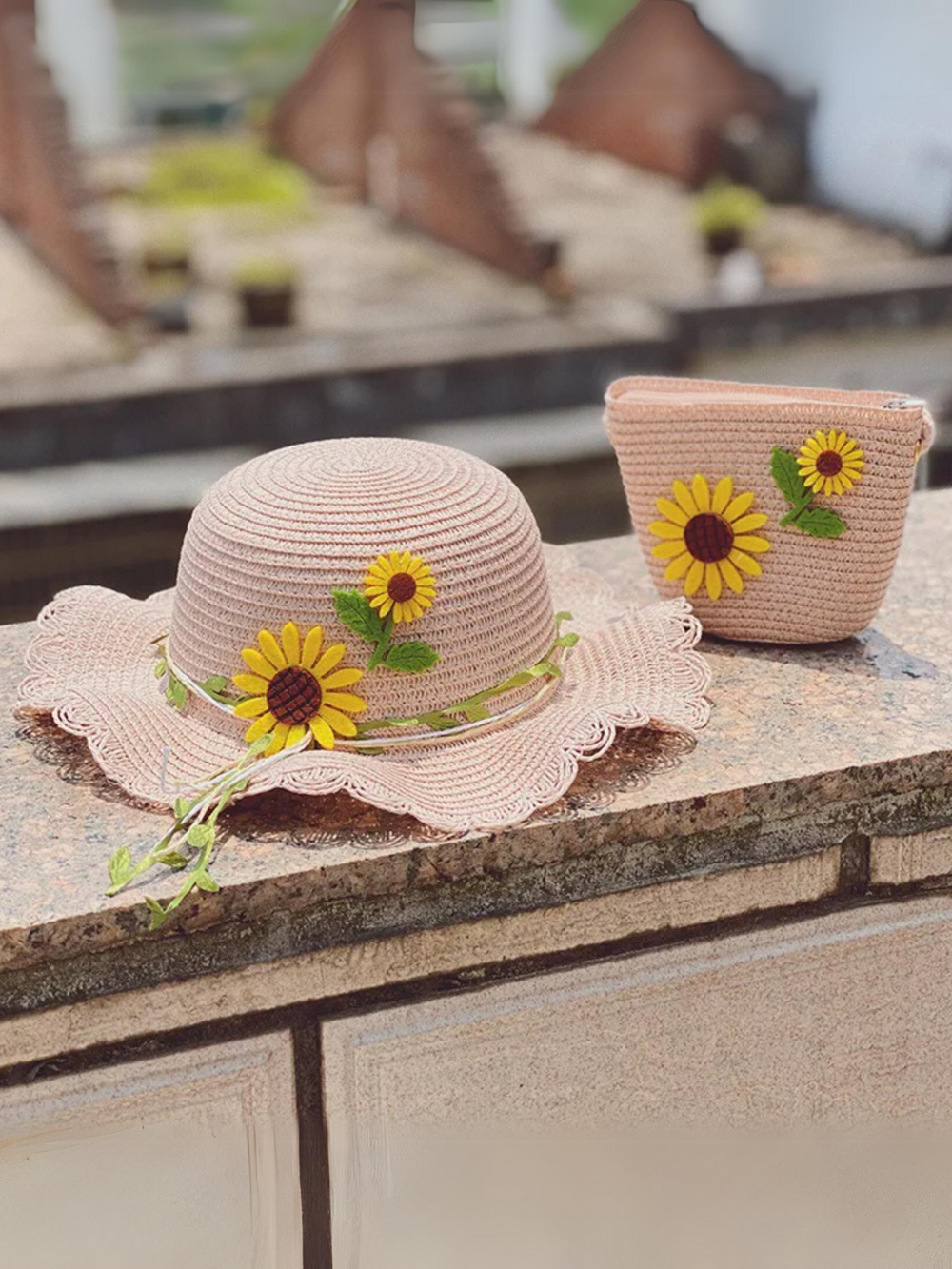 Mia Belle Girls Sunflower Straw Hat Set | Girls Accessories