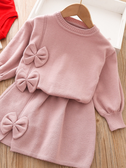 Preppy Chic Clothes | Bowknot Sweater & Skirt Set | Mia Belle Girls