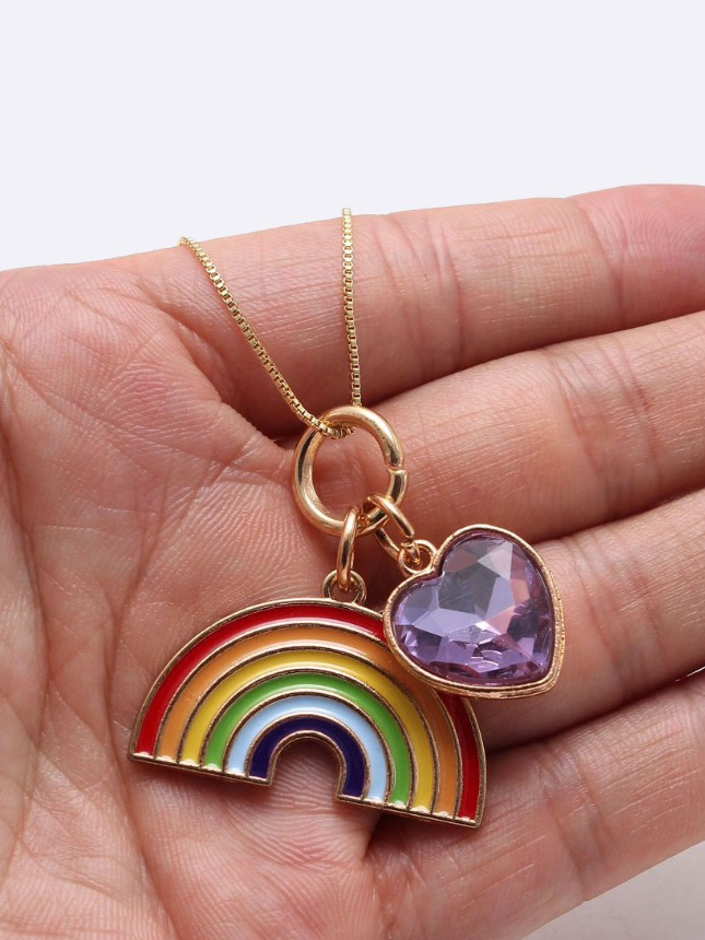 Halloween Accessories | Rainbow Heart Charm Necklace | Mia Belle Girls