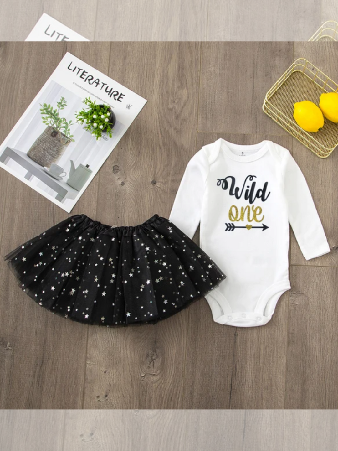 Wild One Starry Tutu Set - Verspielter Langarm-Body und funkelnder Rock