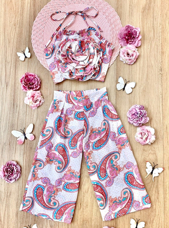 Mia Belle Girls Rose Top And Palazzo Pants Set | Girls Spring Outfits