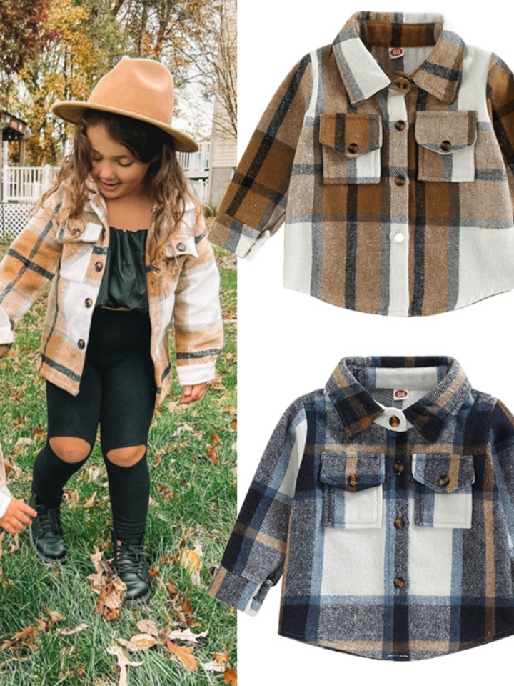 Toddler Outerwear & Jackets | Little Girls Cute Flannel Shirt Jacket