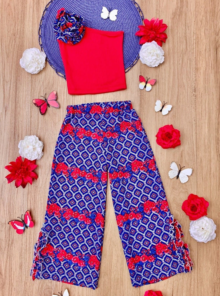 Mia Belle Girls One-Shoulder Palazzo Pants Set | Girls Spring Outfits