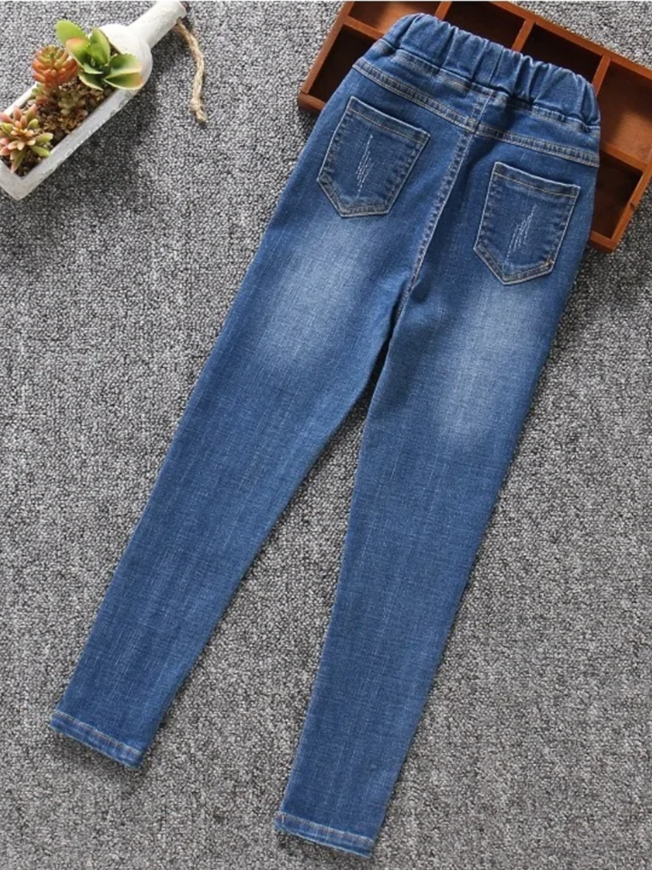 High-Waist-Stretch-Jeans für Mädchen, stilvolle und bequeme Passform