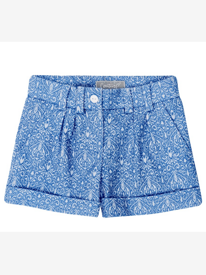 Kids Couture x Mia Belle Girls Blue Jacquard Button Fly Shorts Size 5/11