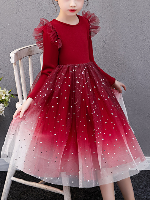 Girls Sparkle Dresses | Sequin Star Gradient Tulle Holiday Party Dress