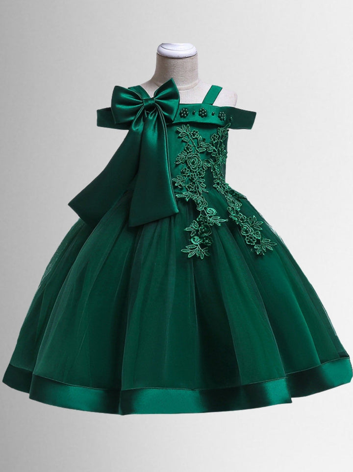 Girls Formal Dresses | Floral Embroidered Bow Holiday Party Dress