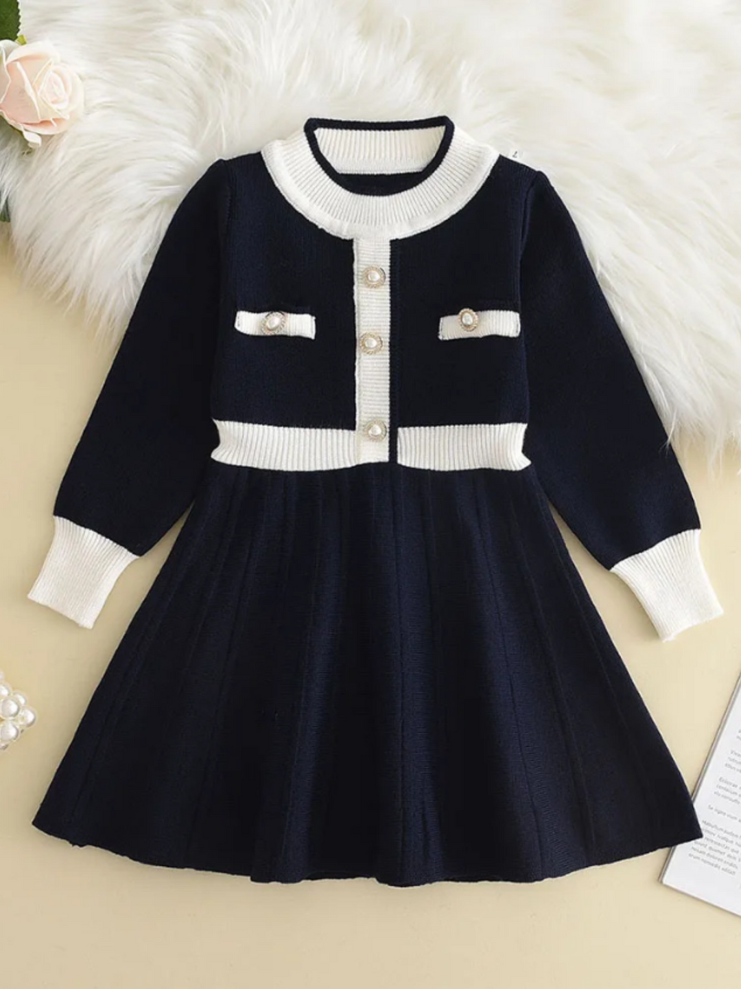 Classic Charm Pearl Button Knit Dress