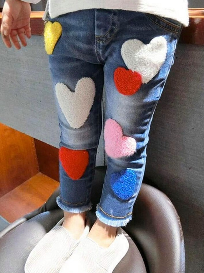 Girls Got Enough Love Denim Jeans with Frayed Hem