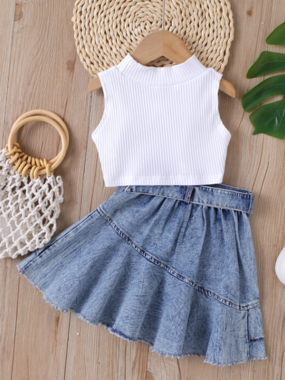 Mia Belle Girls Top And Pleated Denim Skirt Set | Girls Spring Outfits