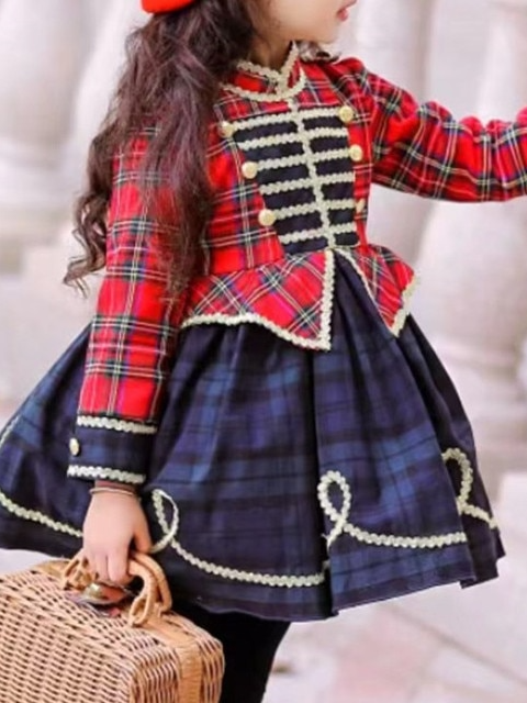 Girls Winter Holiday Dress | Two Tone Majorette Plaid Winter Dress