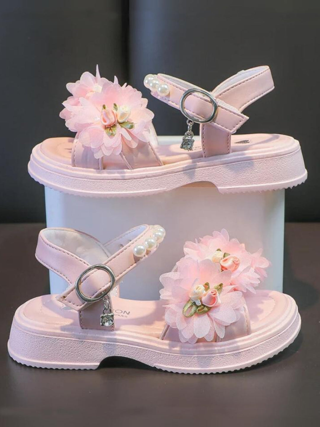 Charming Girls' Floral Sandals with Pearls By Liv and Mia