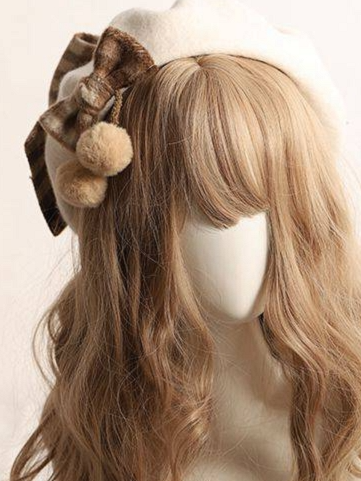 Girls Large Plaid Bow Beret