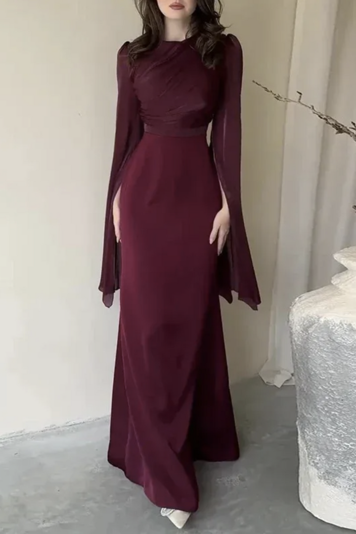 Womans Elegant Draped Long Flowing Sleeves Maxi Dress