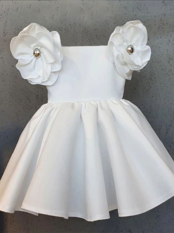 Spring Flower Girl Dress | Rose Petal Puff Sleeve Pleated Party Dress