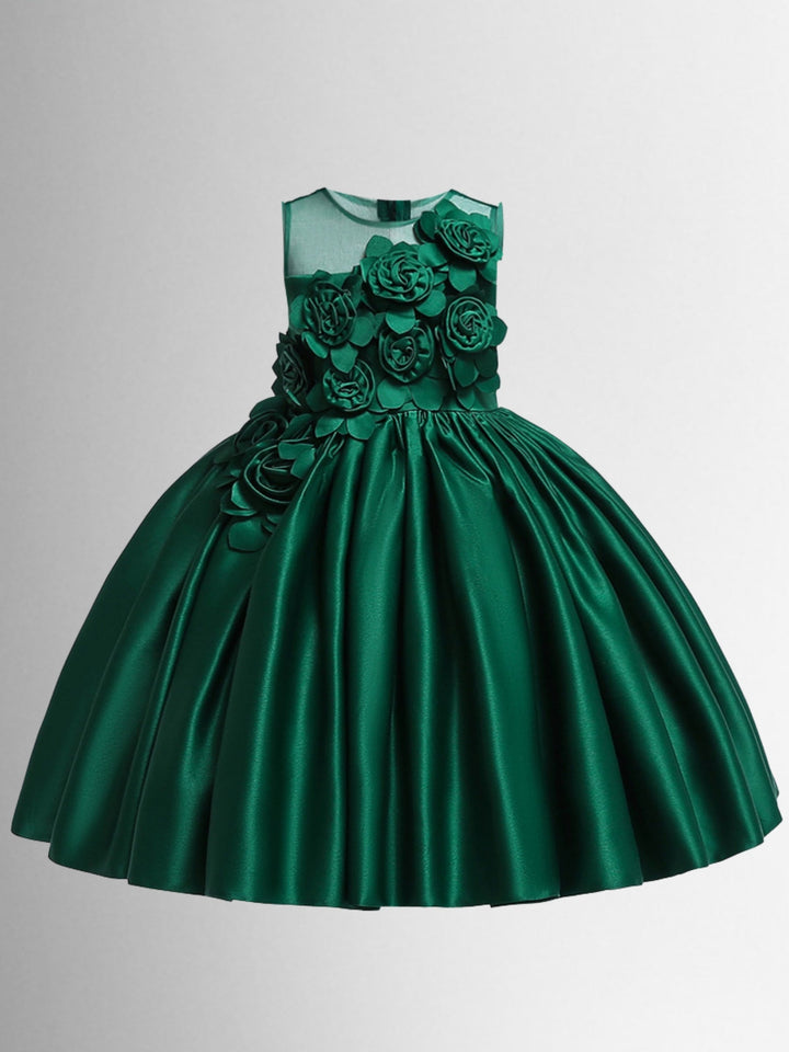 Little Girls Party Dresses | Silk Rosebud Holiday Princess Dress 