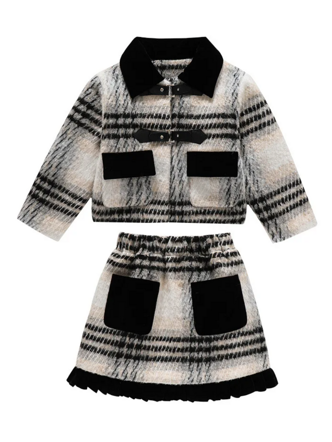 Cozy Fall Elegant Woolen Plaid Coat & Skirt Set