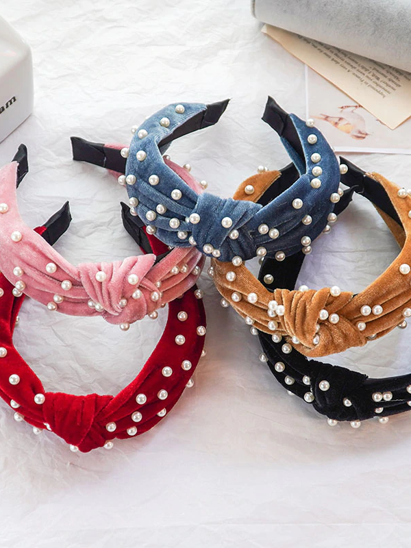 Little Girls Accessories | Toddler Velvet & Pearl Twist Knot Headband