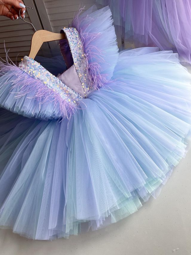 Little Girls Fancy Dress | Flutter Sleeve Multicolor Tulle Party Dress