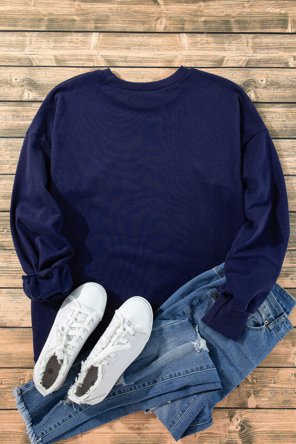 Womens Navy Fleece Lined Drop Shoulder Top