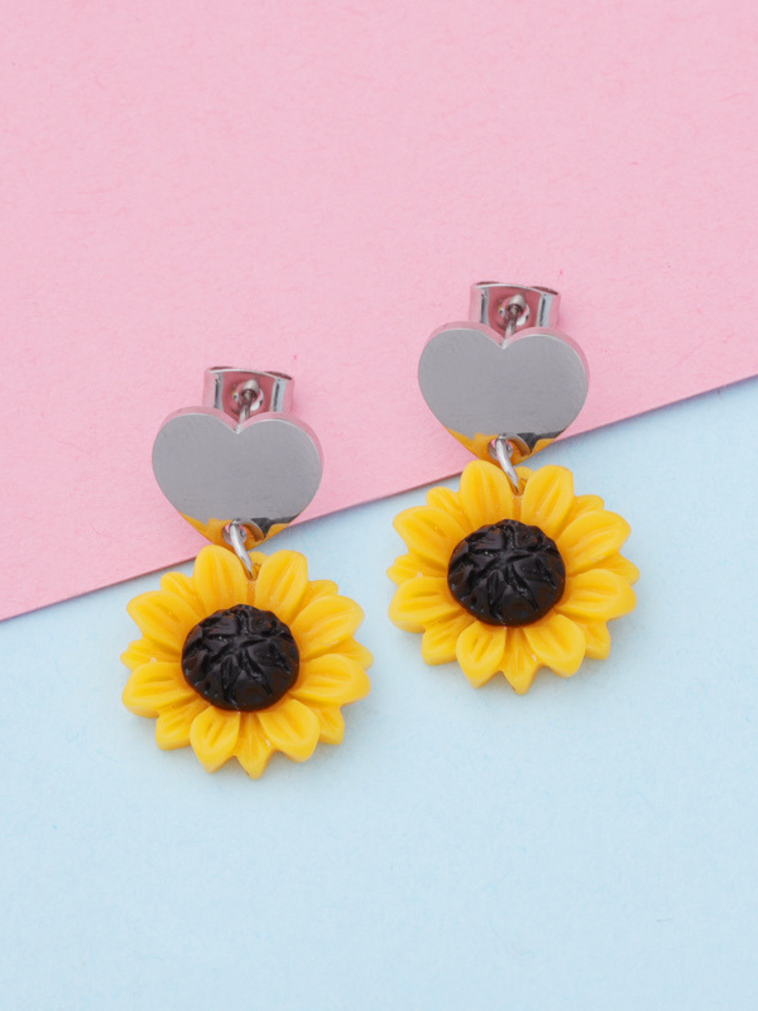 Mia Belle Girls | Heart & Sunflower Drop Earrings | Girls Accessories