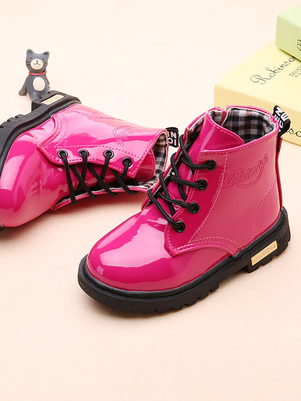 Mia Belle Girls Pink Patent Combat Boots | Shoes By Liv And Mia