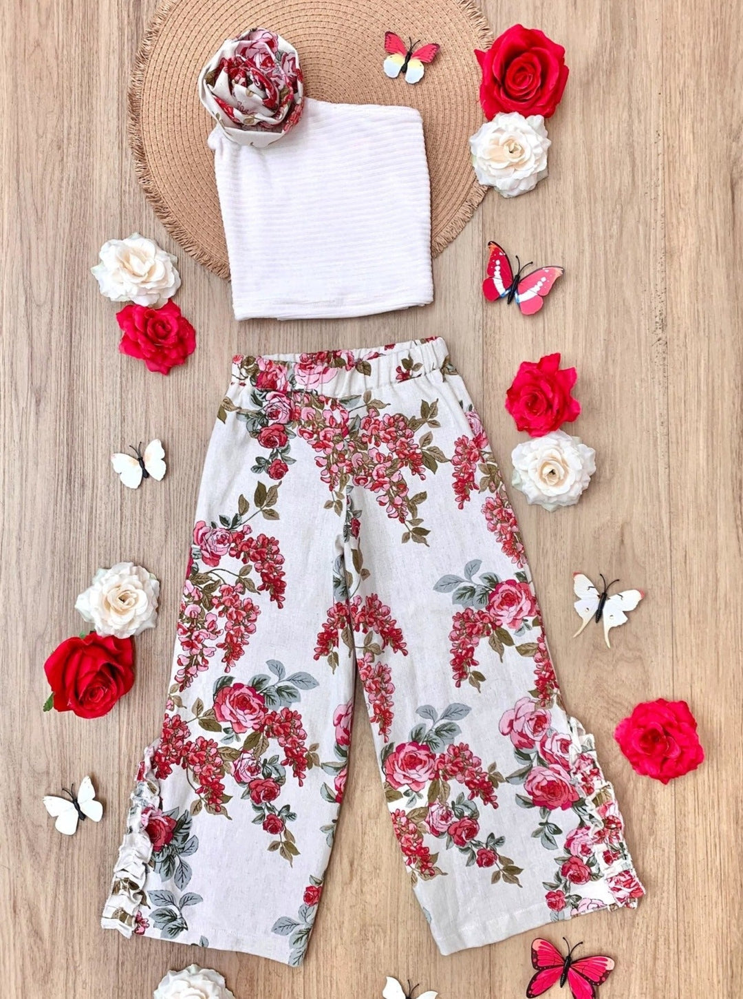 Mia Belle Girls One-Shoulder Palazzo Pants Set | Girls Spring Outfits