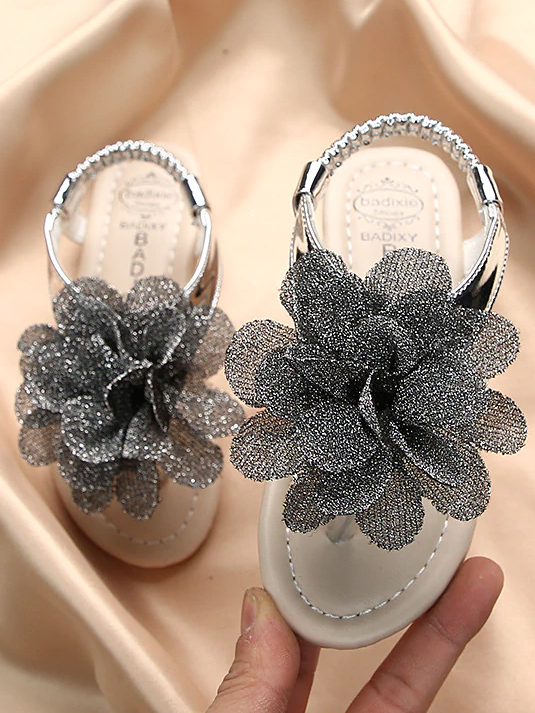 Kids Shoes | Girls Glitter Mesh Floral Sandals | Mia Belle Girls