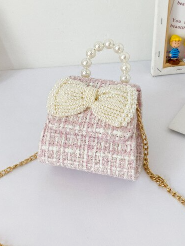 Cute Kids Accessories | Little Girls Pearl and Tweed Crossbody Handbag