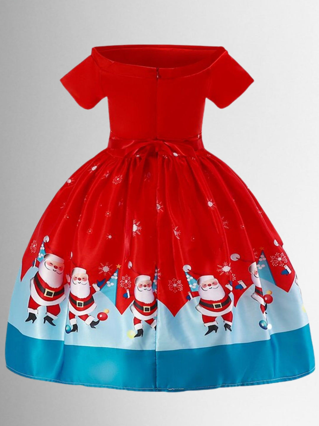 Girls Christmas Dresses | Off Shoulder Santa Scene Print Holiday Dress